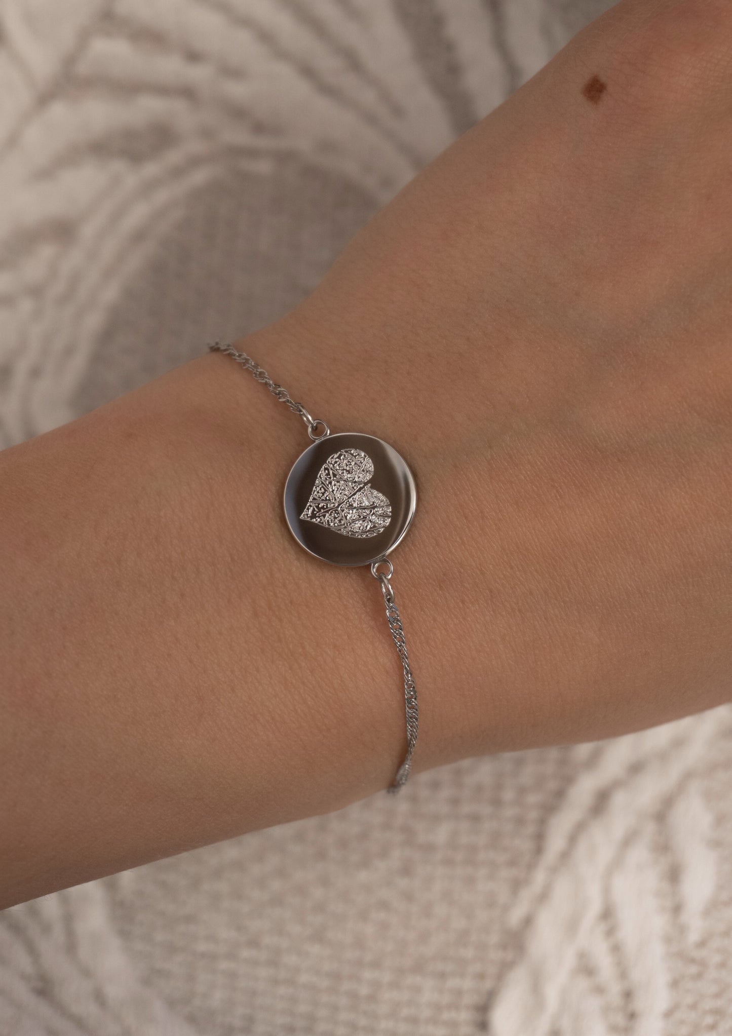 Vingerafdruk hart coin armband | zilver