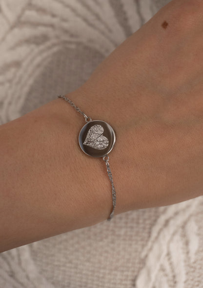 Vingerafdruk hart coin armband | zilver