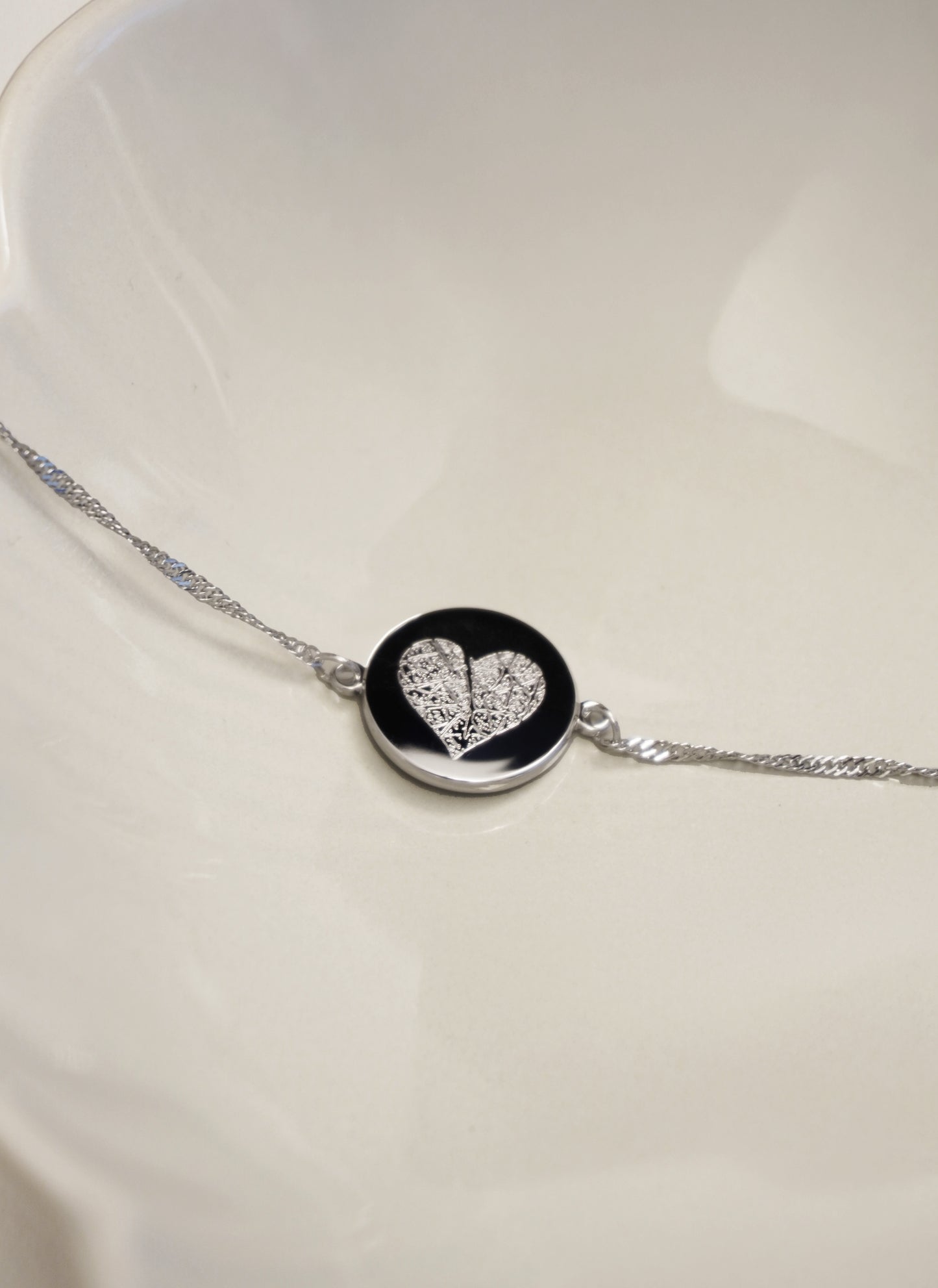Vingerafdruk hart coin armband | zilver