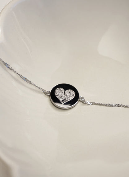 Vingerafdruk hart coin armband | zilver