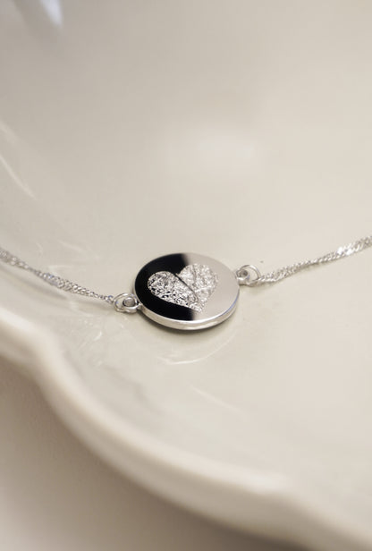 Vingerafdruk hart coin armband | zilver