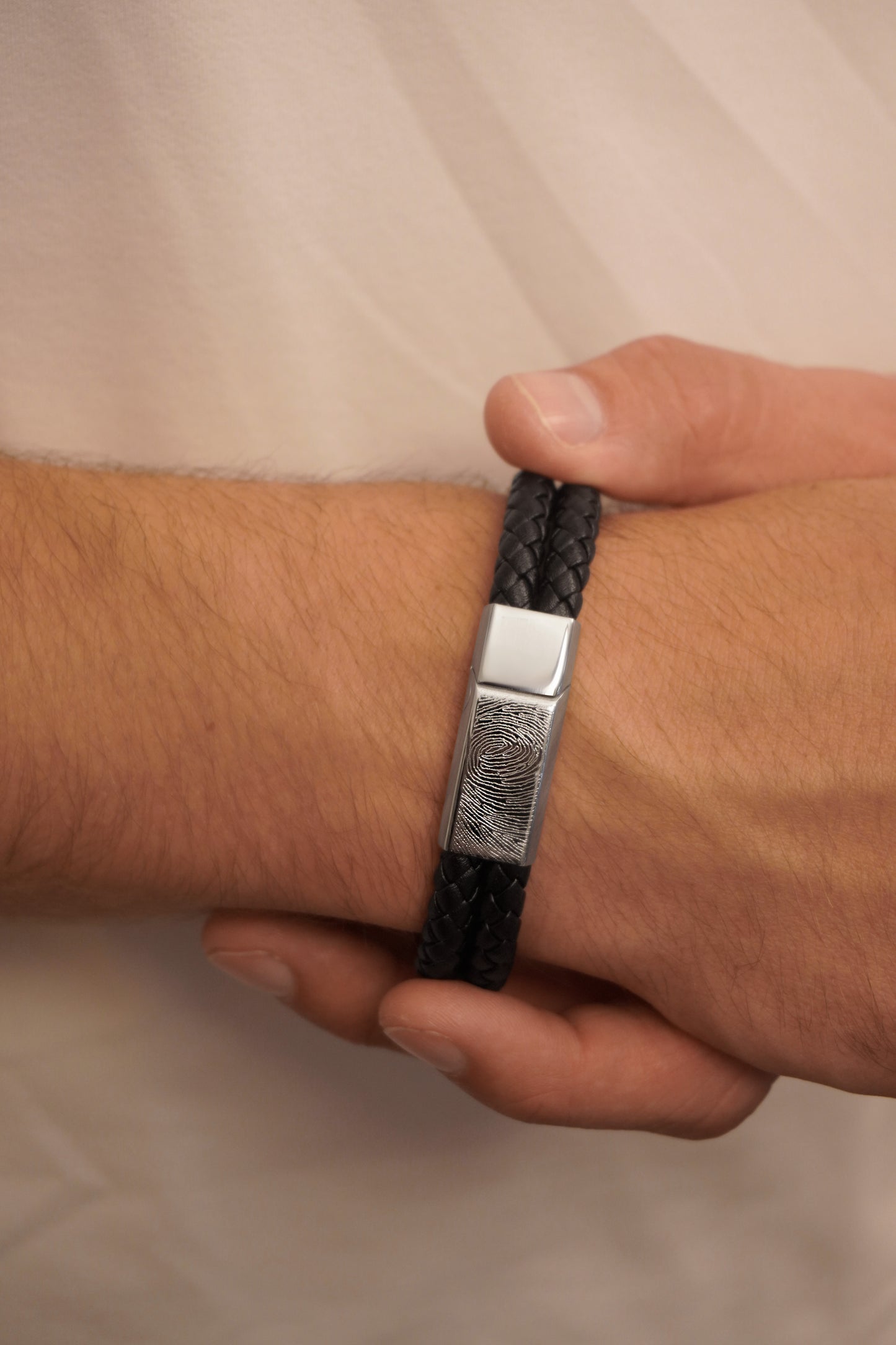 Lederen vingerafdruk armband - mannen