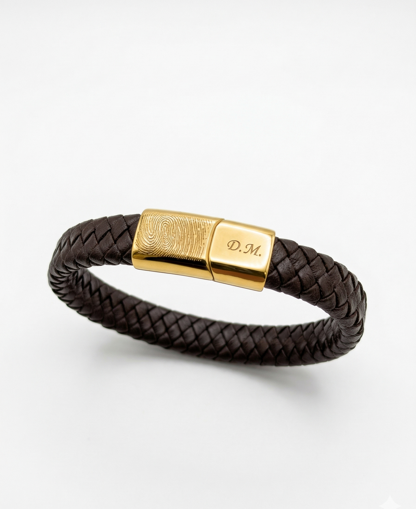 Lederen vingerafdruk armband bruin-goud