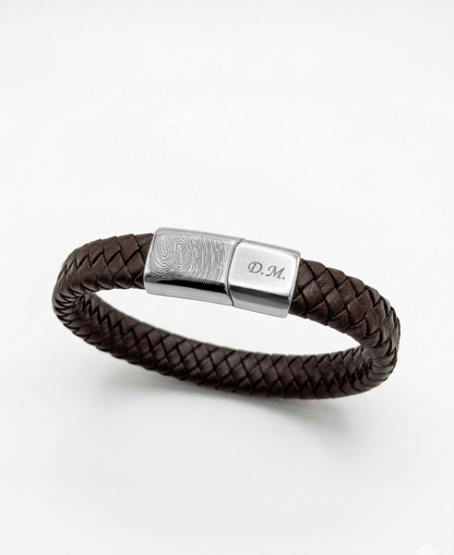 Lederen Heren Armband met Vingerafdruk Bruin met Zilver | Hera Hues