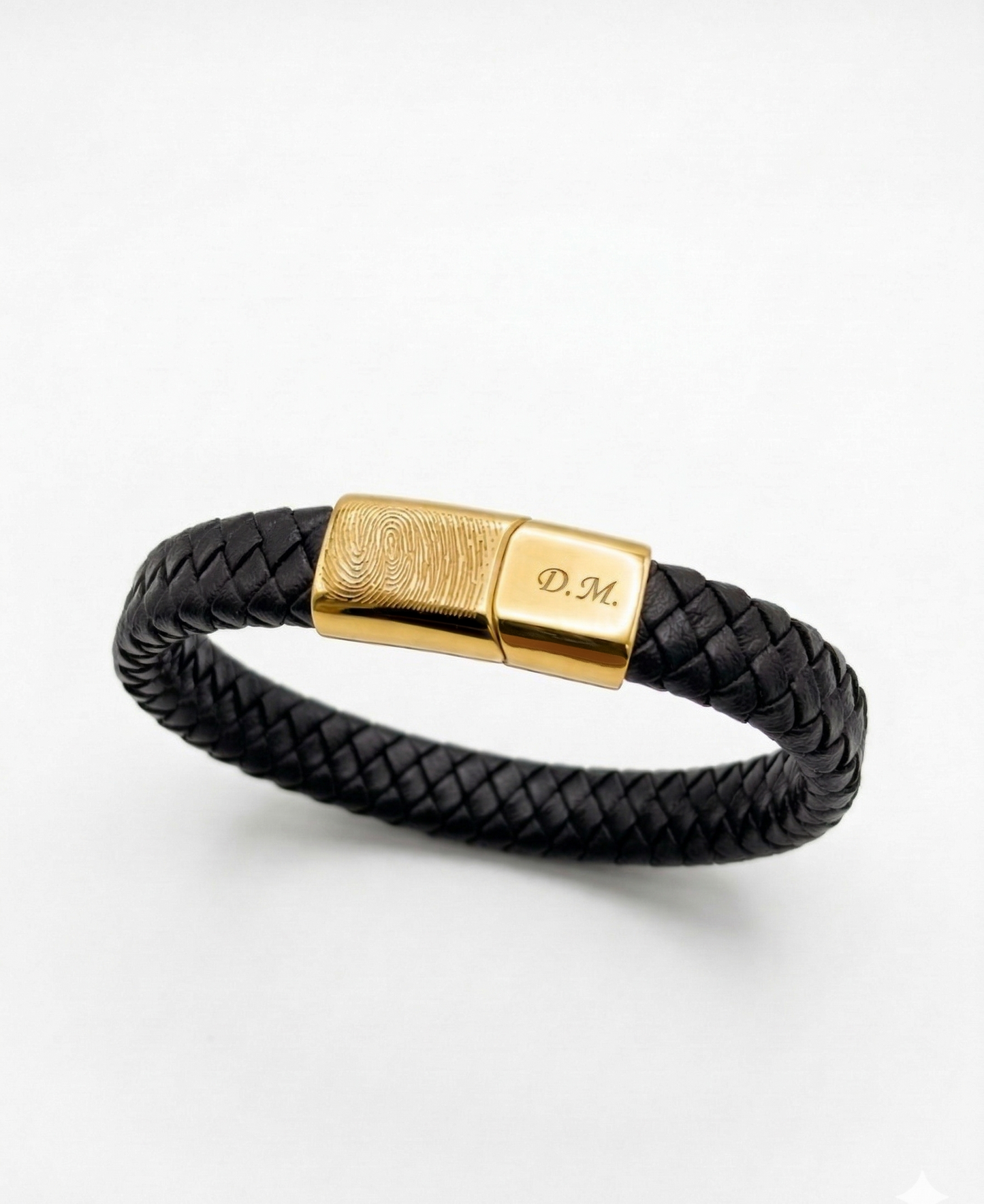 Lederen vingerafdruk armband zwart-goud