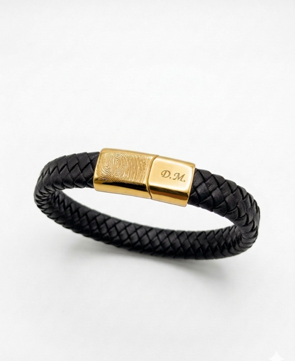 Lederen Heren Armband met Vingerafdruk Zwart met Goud | Hera Hues