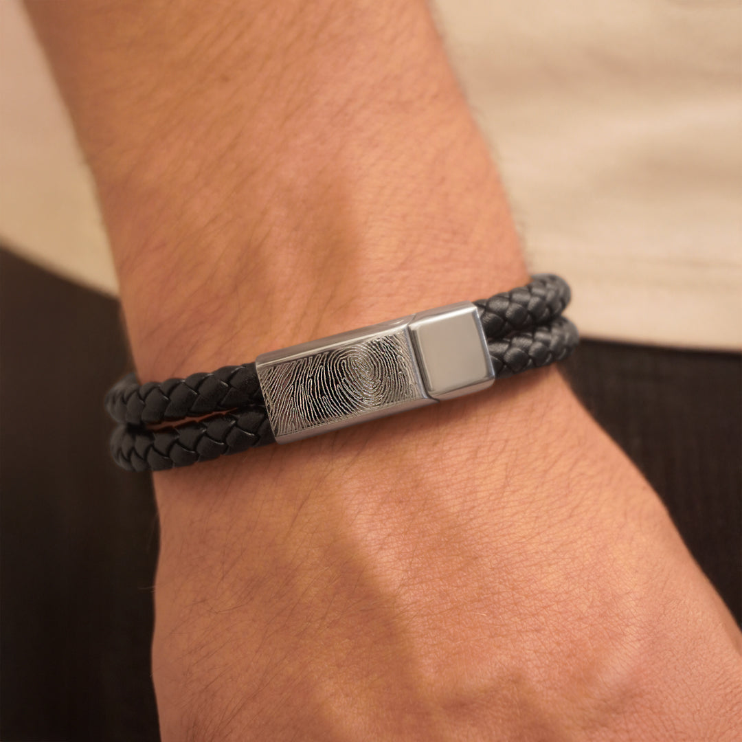 Lederen vingerafdruk armband - mannen
