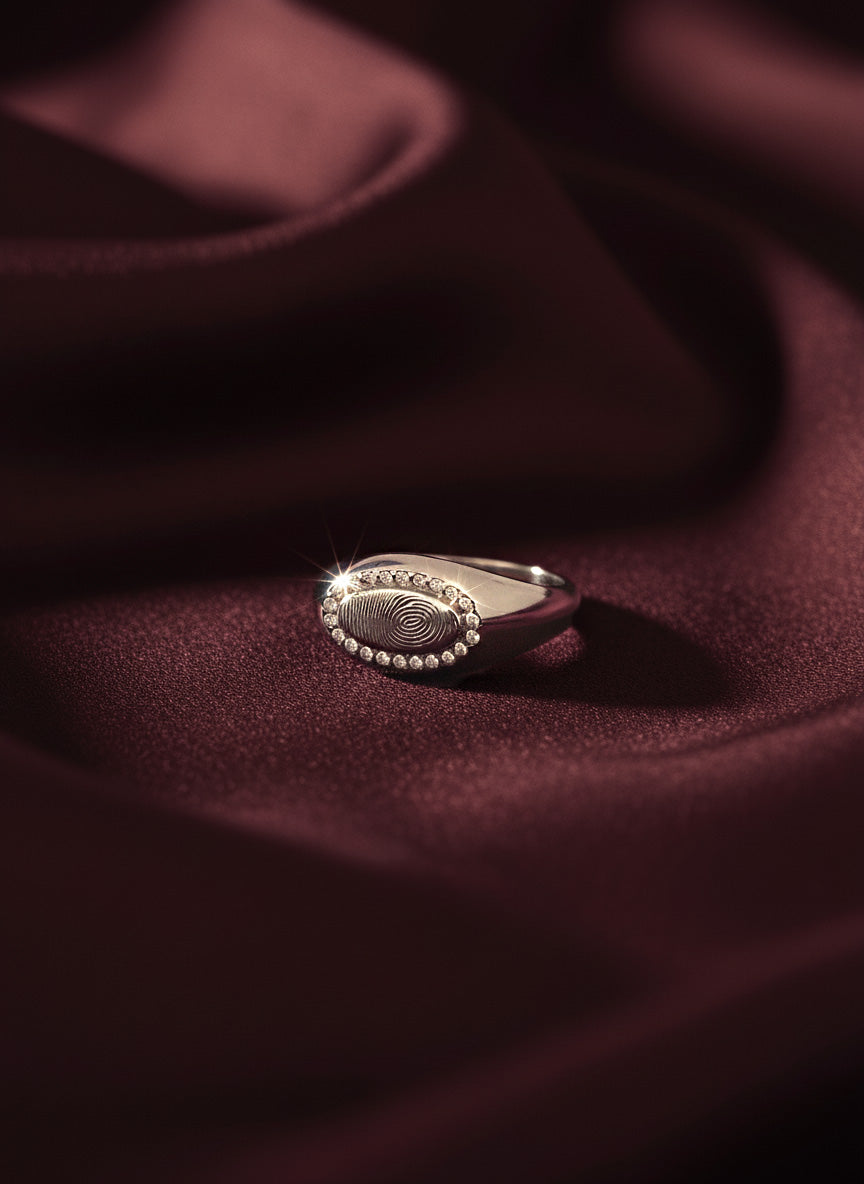 Mark Oval Vingerafdruk Ring - Zilver