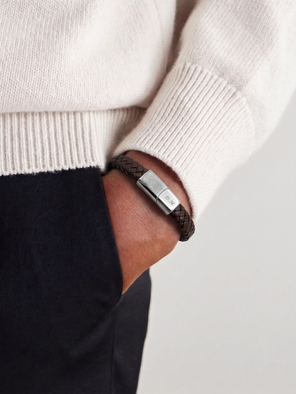 Lederen Heren Armband met Vingerafdruk Bruin met Zilver | Hera Hues