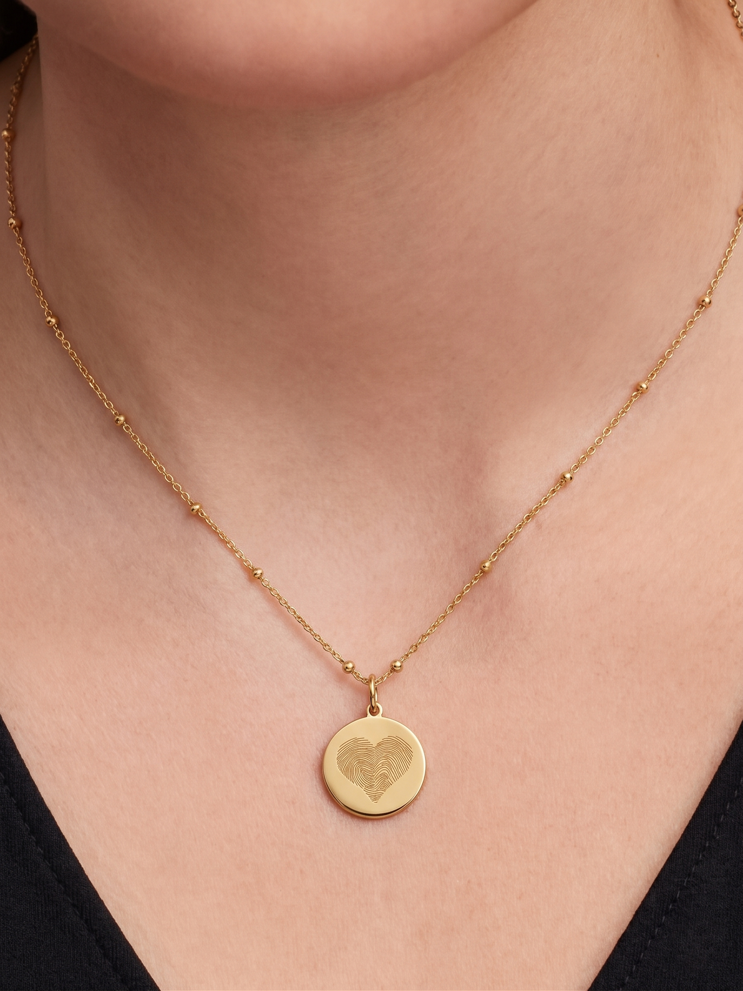 DUO Hart Bobbelketting met Twee Vingerafdrukken op Één Hanger | Hera Hues