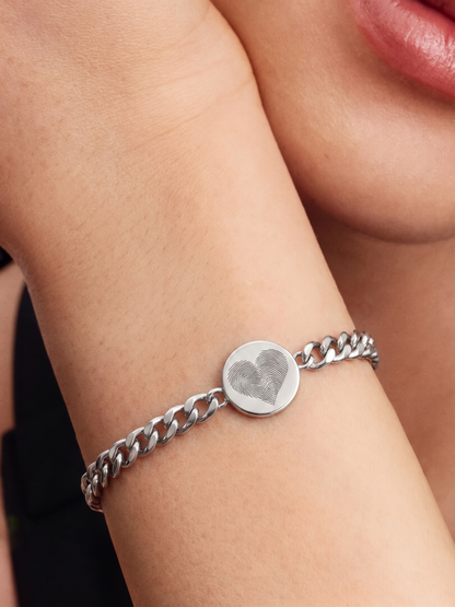 Schakelarmband met Hart & Vingerafdruk Zilver | Edelstaal