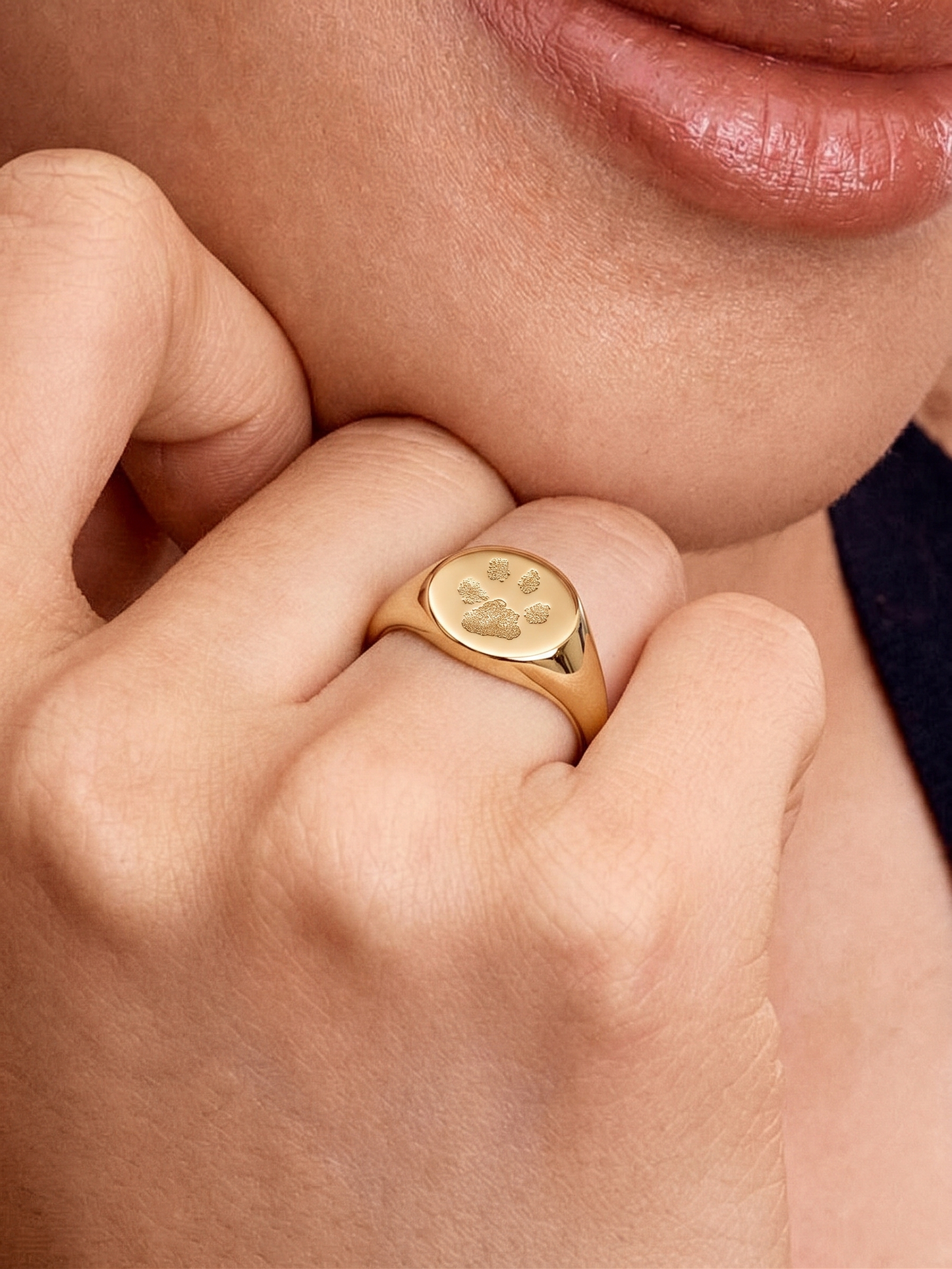Gouden Zegelring met Pootafdruk Hond of Kat | Edelstaal Goud | Hera Hues