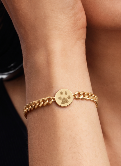 Robuuste Schakelarmband met Pootafdruk Hond/Kat | Edelstaal