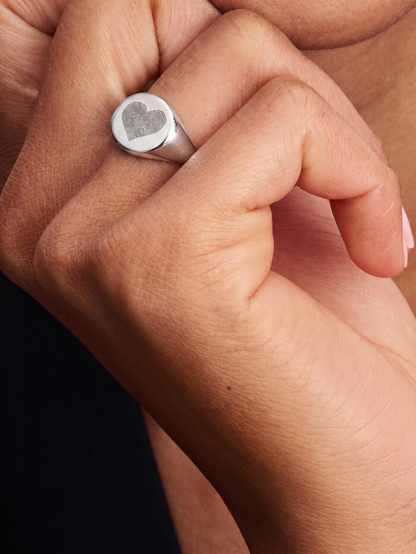 Hartvormige Zegelring met Vingerafdruk Zilver Edelstaal | Hera Hues