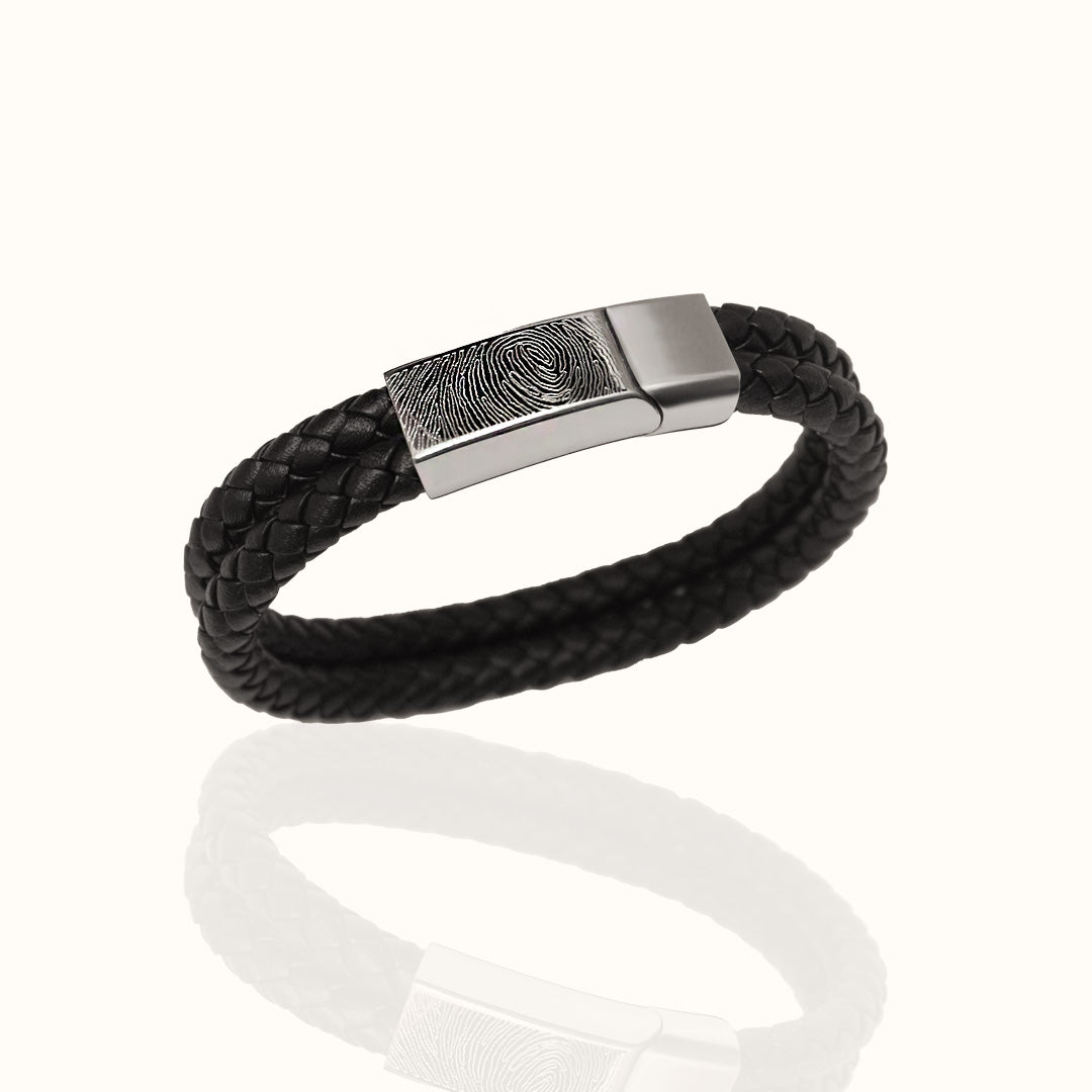Lederen vingerafdruk armband - mannen