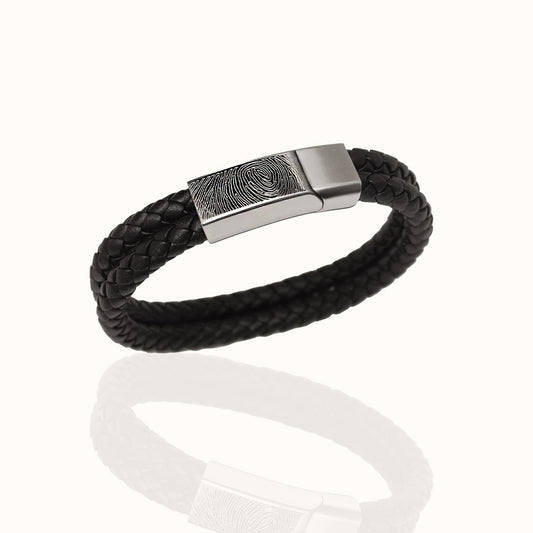 Lederen vingerafdruk armband - mannen